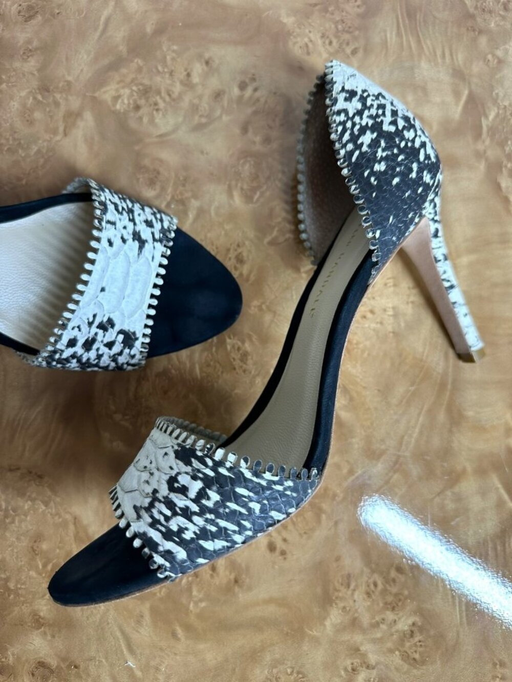 Loeffler Randall Leora Snakeskin D’Orsay Heels Black White Stiletto 8.5 B